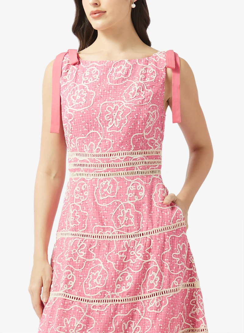Just Me  Printed Lace Detailled Sleeveless Midi Dress for Women | Best Price UAE